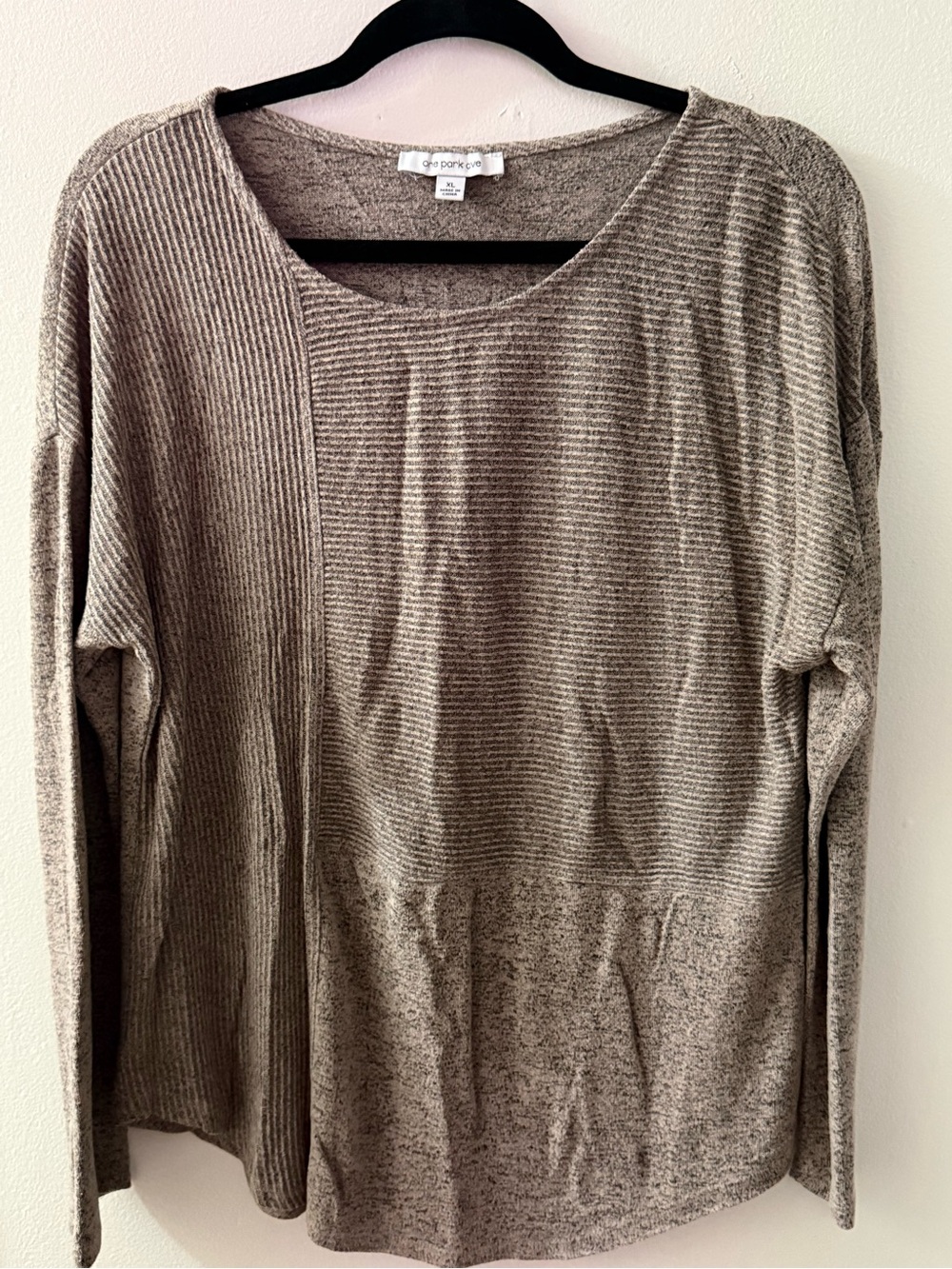 Soft Surroundings Taupe Ribbed-Accent Long Sleeve Top